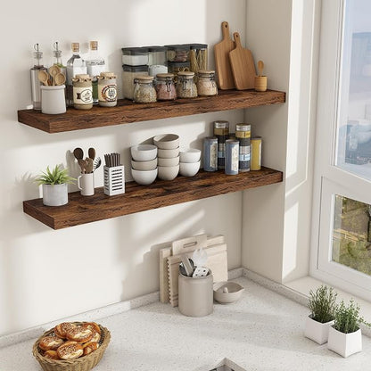 48 Inch Floating Shelves for Wall - 10 Inch Deep Fireplace Mantel Shelf - Wood Floating Shelves for Wall - Large Storage Shelves Wall Mount for Living Room & Bedroom - Rustic Brown - Set of 1