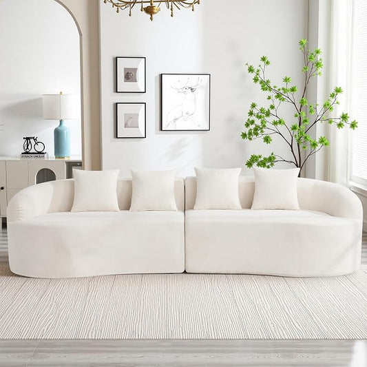 110" Boneless 4 Seater Sectional Sofa, Chenille Oversized Curved Cloud Couch, Modern 4-Seater Deep Seat Couches for Living Room, No Assembly, Beige