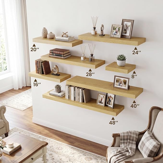 RICHFOCUS 20Inch Floating Shelves for Wall 2 Pack Shelves for Plant|Bedroom|Kitchen|Bathroom Rustic Wood Wall Mounted Shelf with Invisible Brackets for Books|Storage|Decor, Rustic White