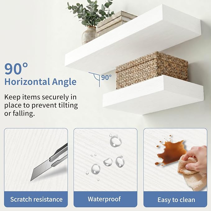 Floating Shelves for Wall 12 inch White Shelves Bathroom, Bedroom and Living Room, Wall Shelves & Book Shelf, Hanging Shelf, Modern Wooden Wall-Mounted Floating Shelf, Set of 2