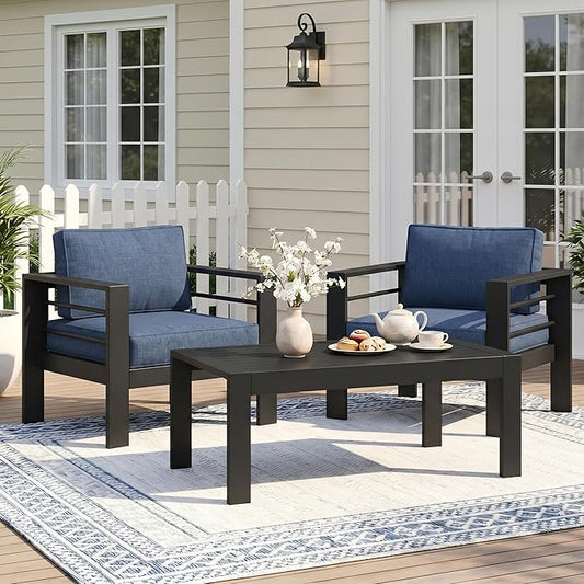Wisteria Lane Aluminum Outdoor Sofa, 3 Pieces Patio Couch All-Weather Rust-Proof Modern Metal Patio Furniture with 5" Thick Olefin Cushions, Light Grey