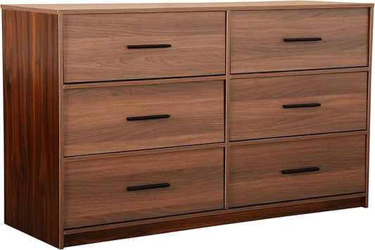 Modern 6-Drawer Dresser with Spacious Storage, Sturdy Wood Frame, Large Capacity Fabric Drawers, Dressers for Bedroom, Home Organization Storage for Living Room or Hallway, Walnut | 6-drawer dresser, fabric storage drawers, sturdy wood frame, bedroom o...