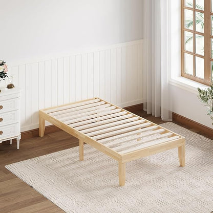 Giantex 14 Inch Twin Wood Platform Bed Frame, Minimalist Style Mattress Foundation with Solid Rubber Wood, Heavy Duty Slat Support, Without Headboard, Easy Assembly, No Box Spring Needed, Natural