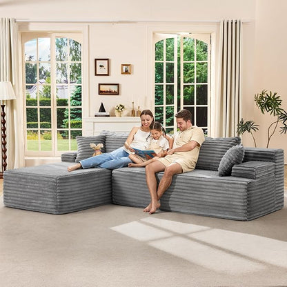 Hobestluk Boneless Couch Modular Sectional Sofa L-Shape Oversized Chaise | 108" Left Facing Chaise Pale Gray,Memory Foam,Removable Cover,Non-slip Bottom,No Assemble Required,Living Room Furniture