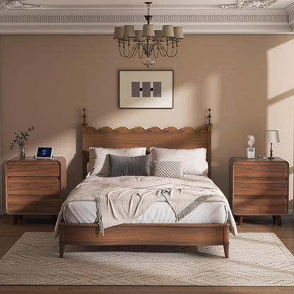 Nasonet Dresser and Nightstand Sets 3 Piece, Mid Century Modern 9 Drawer Dresser and 3 Drawer Night Stand Set 2, Wooden Chest of Drawers Bedroom Furniture Set, Walnut