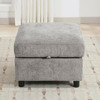 WUTUTUEE 25”Square Storage Ottoman Module for Modular Sectional Sofa, Living Room Coffee Table Sectional Ottoman Footrest for Convertible Couch, Chenille Light Grey