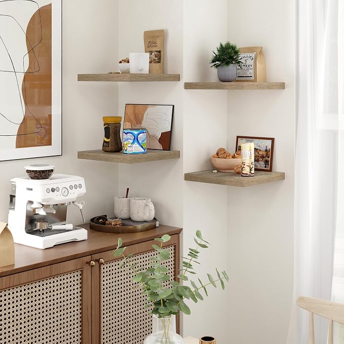 Fun Memories Floating Shelves for Wall - 12 Inch Square Shelves with Invisible Brackets, Small Wall Shelf for Living Room, Bathroom, Bedroom, and Kitchen Decor Grey Set of 3