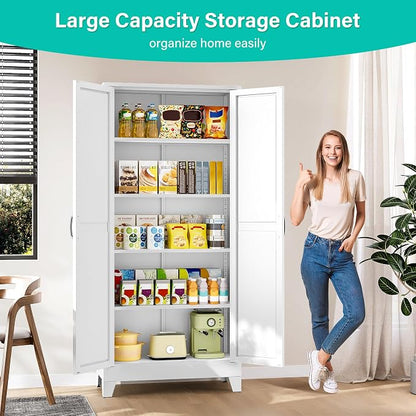 SISESOL Wide & Deep Pantry Storage Cabinet with 2 Doors and 5 Shelves,72" Tall Farmhouse Storage Cabinet,Large Cupboard Closet,White Cabinets for Home,Kitchen,Bathroom,Dining/Living Room