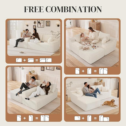 108" L Shaped Cloud Boneless Sectional Couches for Living Room, Modern Comfy Modular Deep Seat Memory Foam Compressed Corduroy Sofa Oversized Left Facing Chaise, No Assembly Required, White