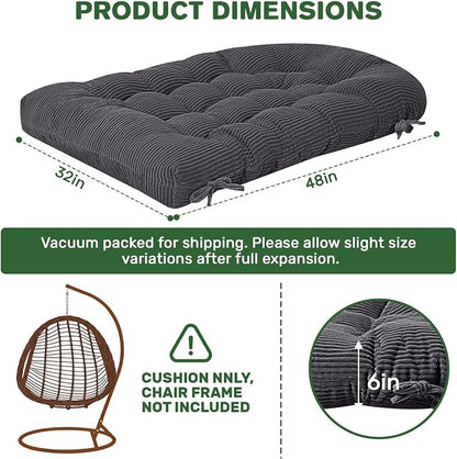 idee-home Egg Chair Cushion Replacement, Tufted Hanging Egg Chair Cushions with Corduroy Cover, Oversized Wicker Swing Cushion for Indoor Hammock Basket Chair, Grey (Chair Not Included), 48x32 Inch
