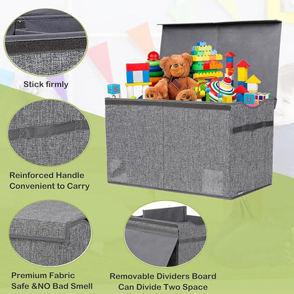 YOLOXO Toy Box Chest, Collapsible Sturdy Storage Bins with Lids, Extra Large Kids Toy Storage Organizer Boxes Bins Baskets for Kids, Boys, Girls, Nursery Room, Playroom, Closet (Linen Gray)
