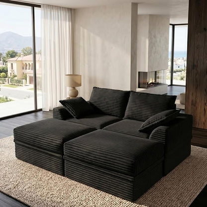 Upgrade Boneless Couch with Storage, Extra Deep&High Seat Modular Sectional Sofa 2 Seater Loveseat Sofa with Ottoman, Tool-Free Assembly Sectional Couches for Living Room Bedroom Apartment