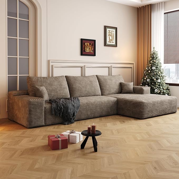 AUGOP 108" Sectional Couches for Living Room Modern Modular Sofa with L-Shape Couchs Upholstered Boneless Couch Deep Seat Sectional Couch with Chaise (Camel, Right Facing Chaise+2Seaters)