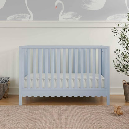 Davinci Sammy Scallop 4-in-1 Convertible Baby Crib, Powder Blue | GREENGUARD Gold Certified, Converts to Toddler Bed & Daybed & Full-Size Bed, 4 Adjustable Mattress Heights - Easy to Assemble