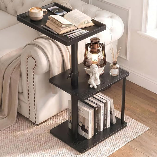 Faesun C Table End Table Adjustable Height, 360°Swivel TV Tray Table for Small Spaces, Small Nightstand for Living Room, Bedroom, Black