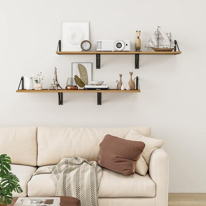 Heimlove Deep Floating Shelves for Wall, 12 Inch Deep Floating Shelves Set of 3, 16W x 12D Wood Wall Shelves, Wide Wood Shelves with Metal Bracket for Living Room, Kitchen, Office, Bedroom - Oak