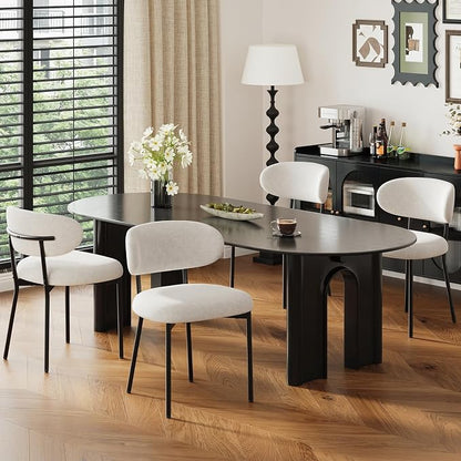 Upholstered Dining Chairs Set of 4, Modern Fabric Kitchen Chairs with Curved Backrest and Cushioned Seat, Sturdy Metal Legs, Modern Dining Chairs for Kitchen Dining Room, Living Room,Beige