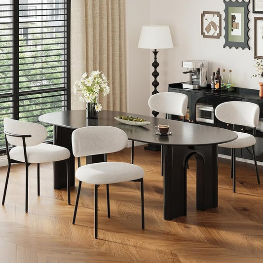 Upholstered Dining Chairs Set of 4, Modern Fabric Kitchen Chairs with Curved Backrest and Cushioned Seat, Sturdy Metal Legs, Modern Dining Chairs for Kitchen Dining Room, Living Room,Beige