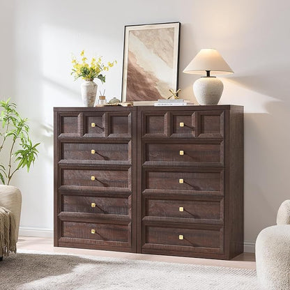 5 Drawers Dresser for Bedroom, 45.7" Tall Large Dresser & Chests of Drawers with Metal Handle, Clothes Storage Organizer w/Natural Texture for Bedroom, Living Room, Brown