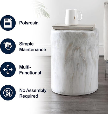JONATHAN Y Troy Modern 17" Faux Marble Cylinder Accent Table, Round Pedestal End Table and Decorative Indoor Stool for Living Room, Small Minimalist Drum Side Table, White and Black TBL1101A