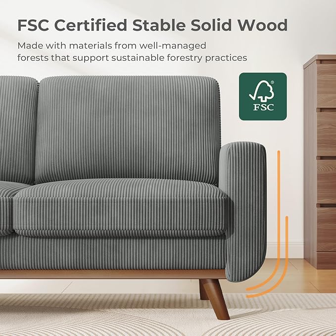 Vesgantti 68" Loveseat Sofa Dark Gray, Comfy Corduroy Couch with Spring Cushion and Solid Wood, Modern Extra Deep Seat for Bedroom, Living Room, Office