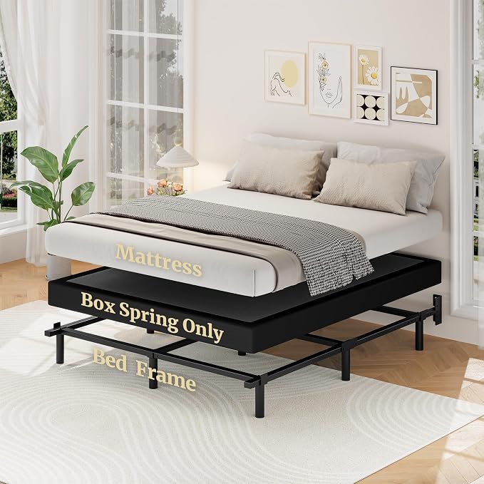 Awesofurni Box Spring for Queen Bed, 5 Inch Low Profile Queen Box Spring Only Bed Base, Heavy Duty Metal Frame Mattress Foundation with Fabric Cover, Easy Assembly-Noise Free