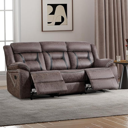 EBELLO Faux Leather Manual Reclining Sofa, 3 Seat Recliner Sofa Chair, Couch Furniture for Living Room, Furniture, Meeting Room, Grey (3 Seat Sofa)