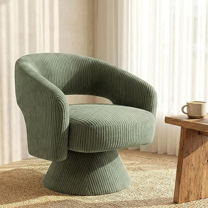 HOMCOM 360° Swivel Accent Chair, Corduroy Upholstered Barrel Chair, Modern Armchair with Thick Padding for Living Room, Bedroom, Reading Room, Green