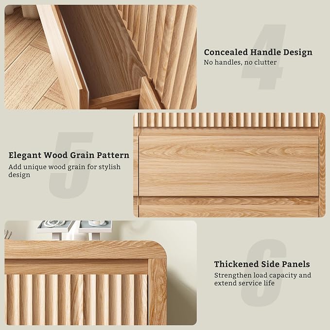 LYNSOM 6 Drawer Dresser for Bedroom, 50" Wide Fluted Dresser with Curved Corners, Wood Dressers & Chests of Drawers with Dual-Panel Design for Bedroom, Entryway, Oak