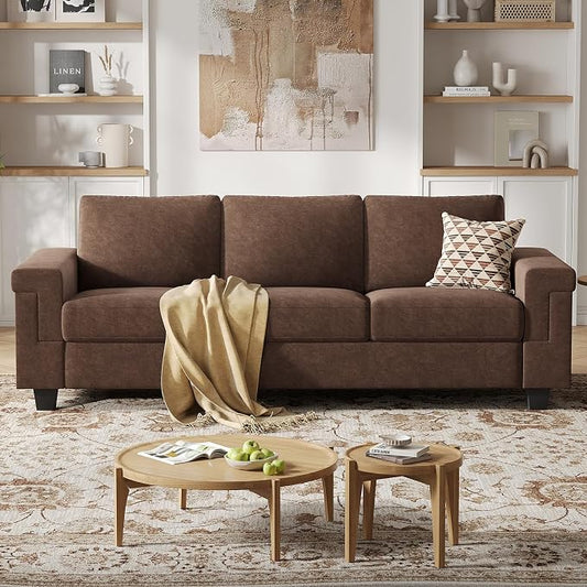COPIAE 3 Seater Sofa Couch with Deep Seat, 90" Modern Upholstered Sofa with Armrests, Easy Installation, Comfy Couches for Living Room, Apartment,Dark Brown