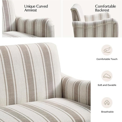 EcoHarbor Living 50.5" Mid-Century Modern Couch, Upholstered Sofa with Armrests, Stripe Mini Loveseat Couches for Small Space, Living Room, Bedroom, Office, Apartment, Tan