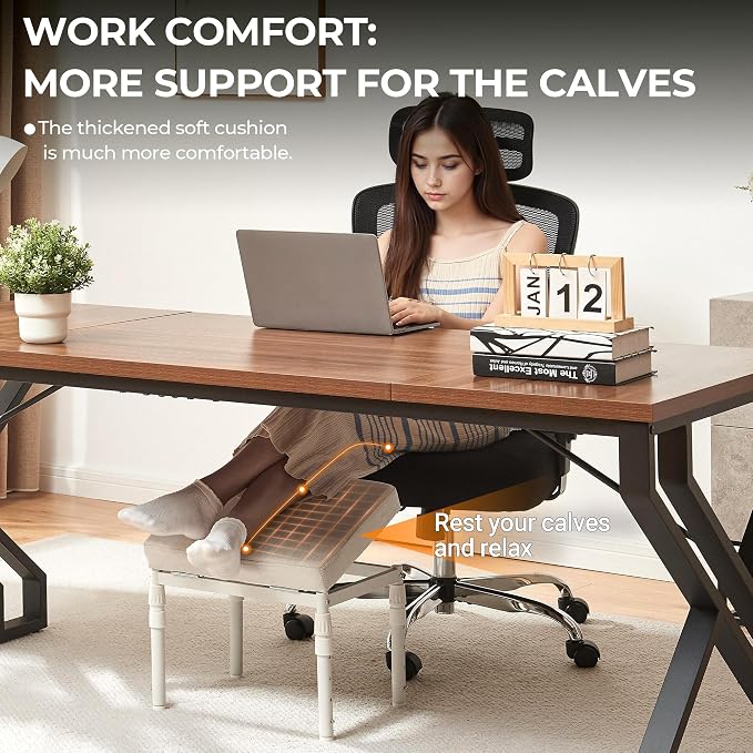 TIOPGHAD Adjustable Ottoman Pouf Footrest, 60 Degree Tilt, Beige | 4-Height, 28 Positions, Iron frame, Foam Cushion, 15.74 x 11.81 x 13.34 in, Under Desk, Living room, Home Office