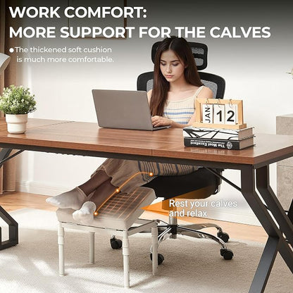 TIOPGHAD Adjustable Ottoman Pouf Footrest, 60 Degree Tilt, Beige | 4-Height, 28 Positions, Iron frame, Foam Cushion, 15.74 x 11.81 x 13.34 in, Under Desk, Living room, Home Office