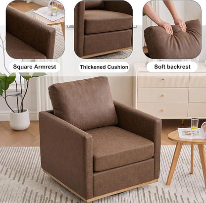 Swivel Accent Chair Set of 2, 360 Degree Square Swivel Chair for Living Room, Mid Century Modern Upholstered Barrel Chair,Comfy Sofa Armchairs for Bedroom,Nursery,PU Leather, Coffee