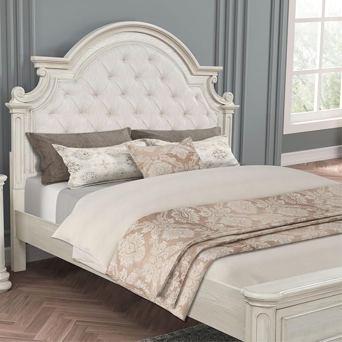 Roundhill Furniture Nelson French Traditional 5-Piece Bedroom Set, Antique White, Queen