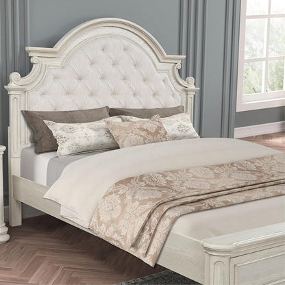 Roundhill Furniture Nelson French Traditional 5-Piece Bedroom Set, Antique White, Queen