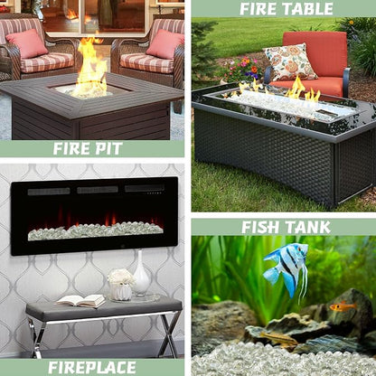 Firepit Glass, Clear Fire Glass Rocks for Propane Fire Pit, Fireplace, and Outdoor Decoration, High Luster 1 Inch Diamonds 10LB