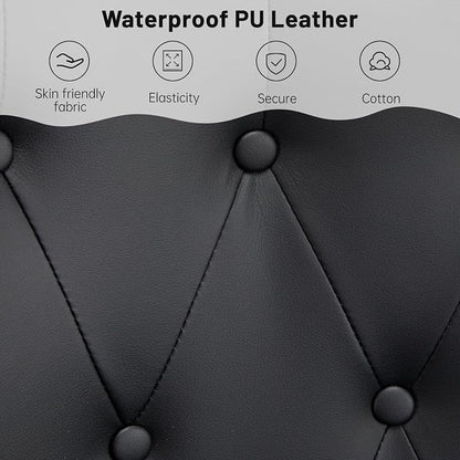 Furniliving PU Leather Accent Chair for Living Room, Upholstered Reading Chair with High Backrest, Tufted-Button Wingback Armchair for Bedroom, Dressing Room, Home Office, Black