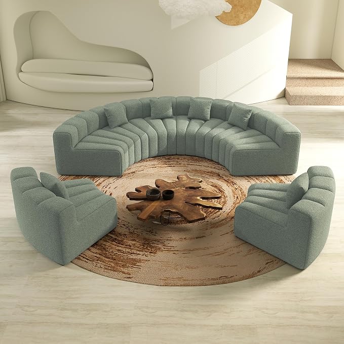 Oversized Curved Sofa, 6 Seater Modular Velvet Cloud Couch, Modern Boneless Sectional Couches for Living Room, No Assembly Required, Light Green 1PC