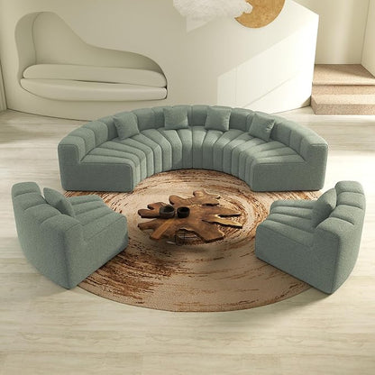 Oversized Curved Sofa, 6 Seater Modular Velvet Cloud Couch, Modern Boneless Sectional Couches for Living Room, No Assembly Required, Light Green 1PC