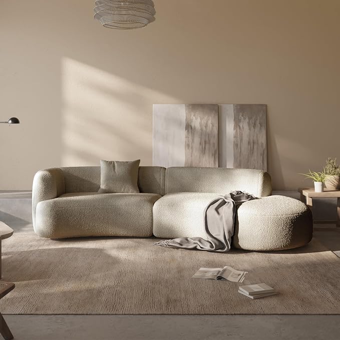 Acanva Formia Boucle Curved Sectional Couch for Living Room | Modular Sofa, Modern Minimalist, Wood Frame, For Apartment, Home Office