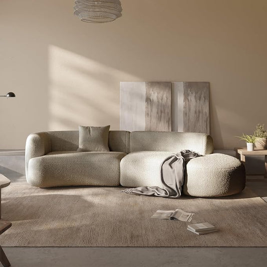 Acanva Formia Boucle Curved Sectional Couch for Living Room | Modular Sofa, Modern Minimalist, Wood Frame, For Apartment, Home Office