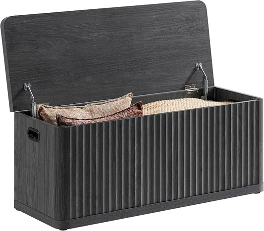 SICOTAS Storage Bench 40.2" Wide Shoe Bench with Lift Top Large Wooden Storage Chest Trunk Modern Blanket Chest with 2 Safety Hinges & Seating for Bedroom Entryway Living Room Hallway