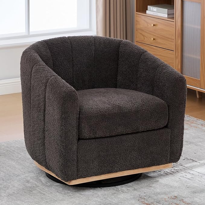 Swivel Barrel Chair Set of 2, 360 Degree Round Swivel Accent Chair for Living Room, Mid Century Modern Upholstered Accent Chair,Comfy Tufted Sofa Armchairs for Bedroom,Nursery,Boucle,Charcoal