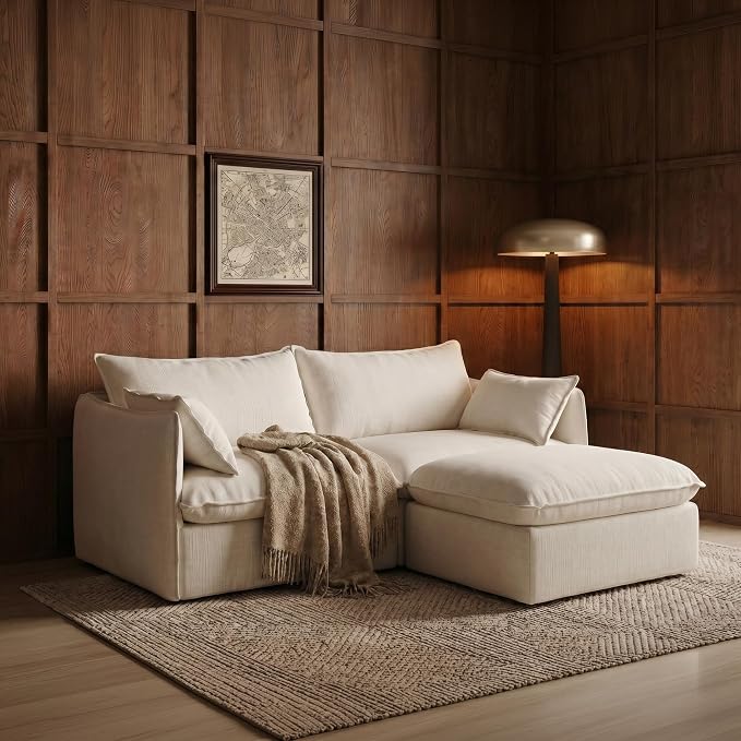 Cloud Modular Loveseat + Ottoman, Oversized Deep Seat, Linen Blend | Fully Removable Washable Covers, Memory Foam Seat Cushions, Storage Ottoman, Premium Fabric