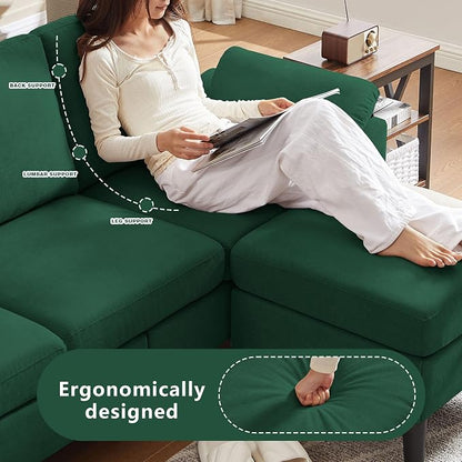 79" Convertible Sectional Sofa Set, Modern Linen Small L Shaped Couch with Reversible Ottoman and Loveseat, 3-Seat Sofa Couches for Living Room, Office, Apartment, Green
