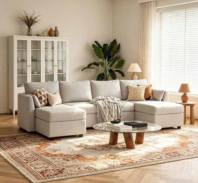 Huatean Home 114.17" Modular Sectional Sofa, 6 Seat Modular Couch with Storage, Memory Foam, Convertible Sectional Couches for Living Room, U Shaped Comfy Modular Sofa with Chaise, Light Grey
