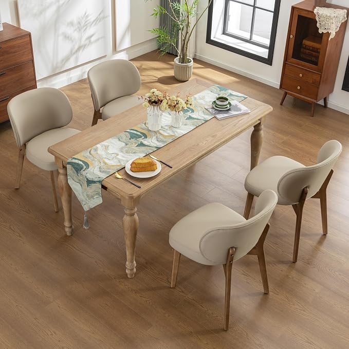 YOUNIKE Dining Chairs Set of 4 Modern Kitchen Dining Room Chairs Khaki | Faux Leather Upholstered Armless Side Accent Chair with Back Wide Padded Seat Wooden Leg, Soft, Waterproof, Comfortable
