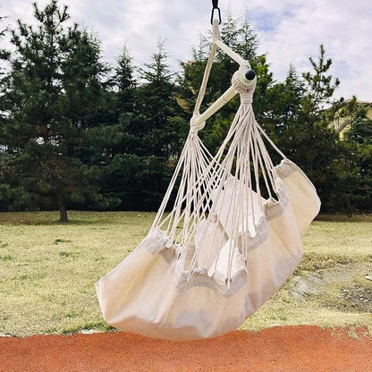 Highwild Hammock Chair Hanging Rope Swing - Max 500 Lbs - Steel Spreader Bar with Anti-Slip Rings - for Any Indoor or Outdoor Spaces (Beige)