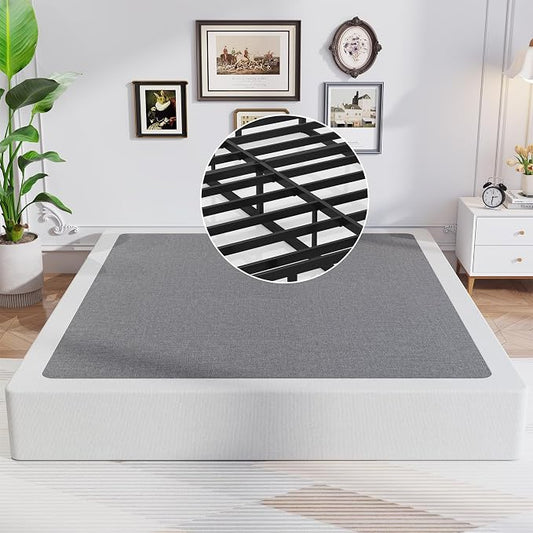 Awesofurni Queen Box Spring, 8 Inch Box Spring for Queen Bed, 3000 lbs Heavy Duty Metal Frame Mattress Foundation with Fabric Cover, Easy Assembly-Noise Free